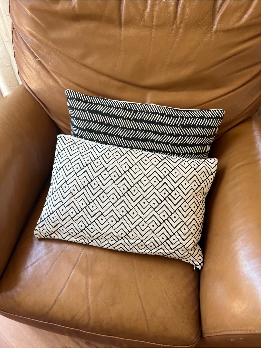 2 Neutral Scandinavian Black & White Patterned Accent feather Pillows